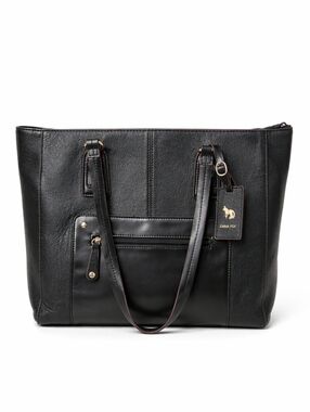 Emma Fox Park Avenue Black Leather Tote Laptop Work Bag Overnight Handbag